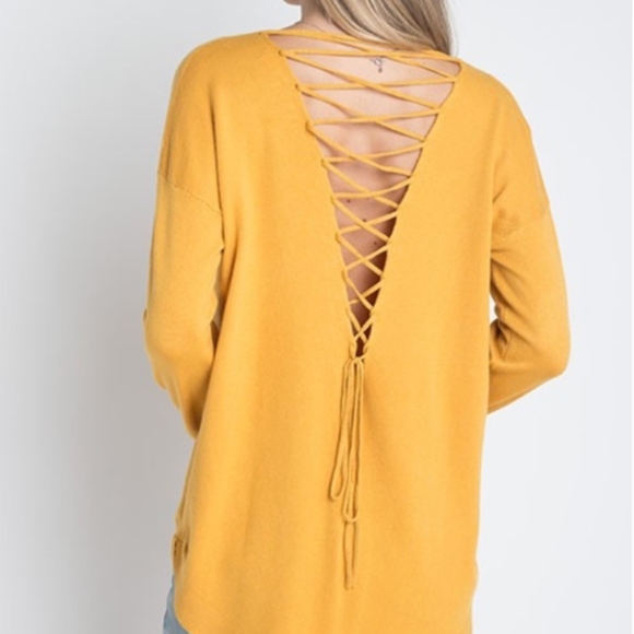 Sweaters - Lace Back Detail sweater - Mustard